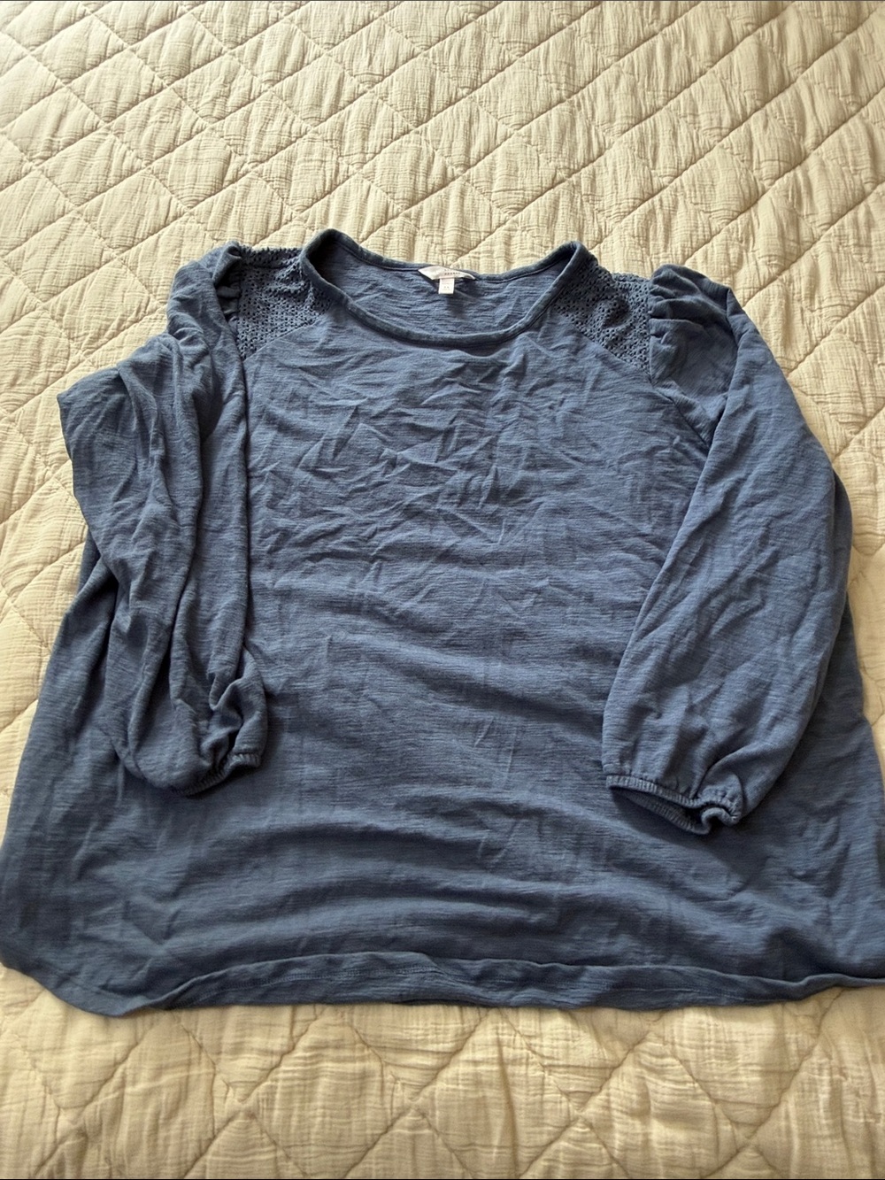 LC Lauren Conrad Dusty Blue Long-Sleeve Crochet Shoulder Top